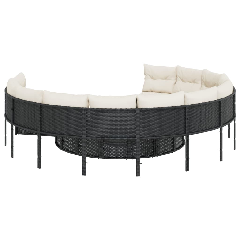 Tuinbank met tafel en kussens rond poly rattan zwart is nu te koop bij PeponiXL, paradijselijk wonen!