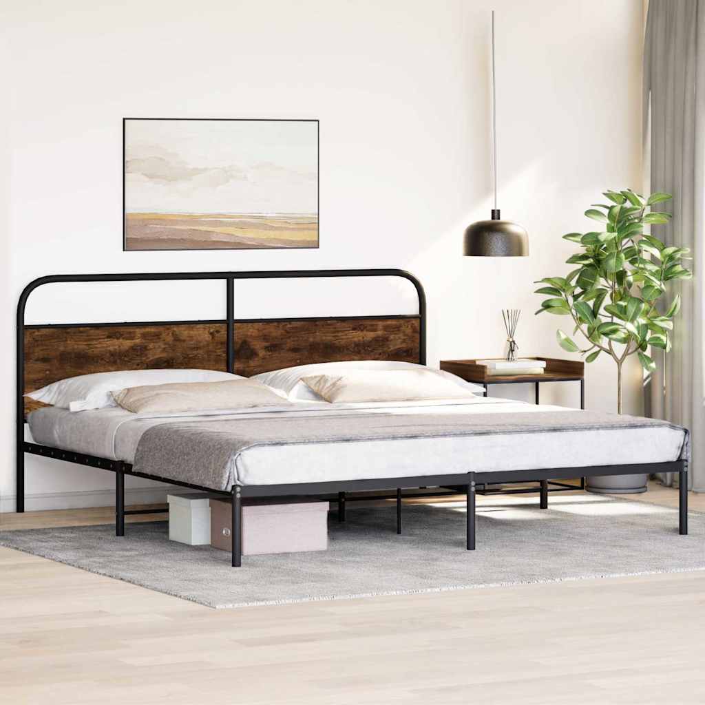 Bedframe zonder matras metaal gerookt eikenkleurig 200x200 cm is nu te koop bij PeponiXL, paradijselijk wonen!