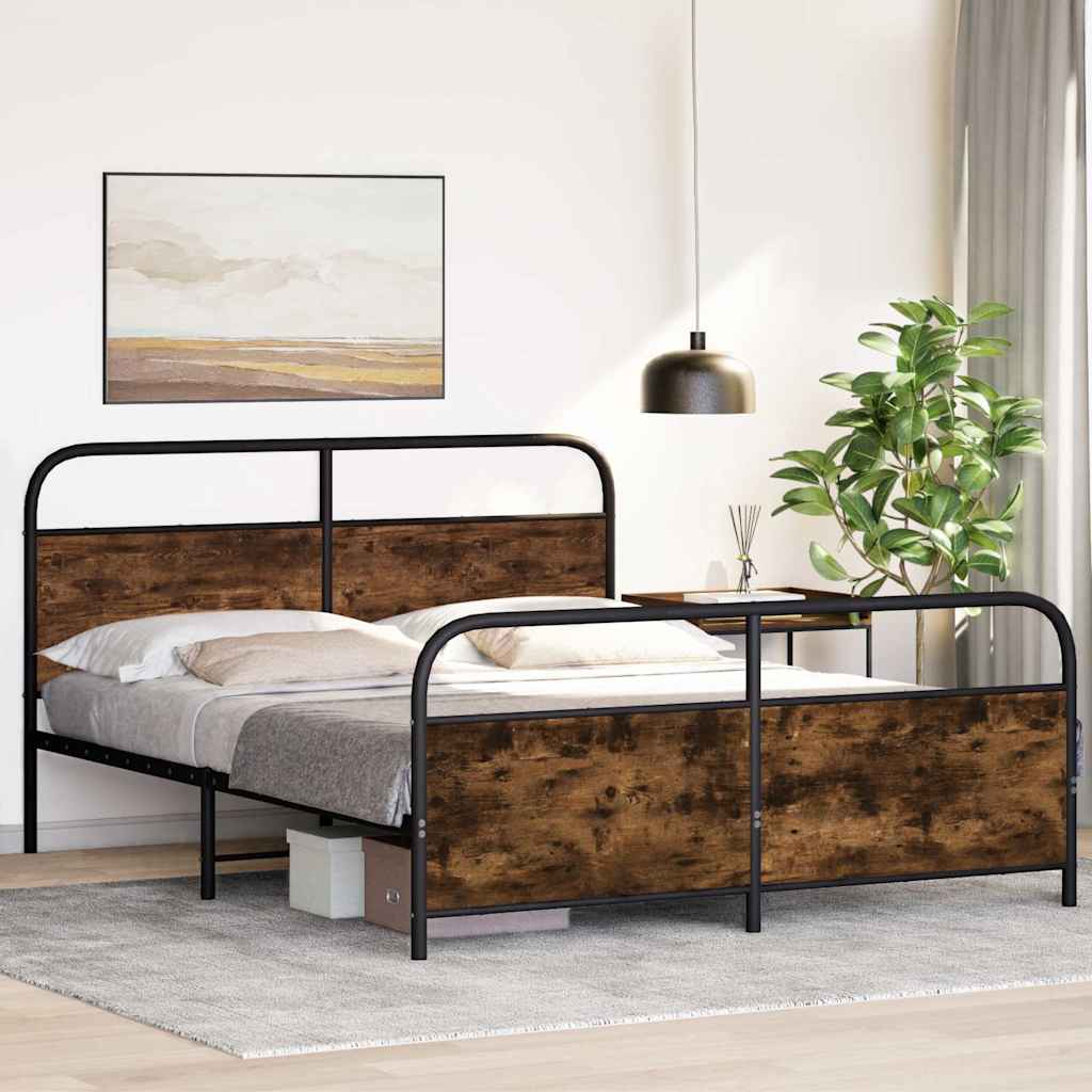 Bedframe zonder matras metaal gerookt eikenkleurig 150x200 cm is nu te koop bij PeponiXL, paradijselijk wonen!