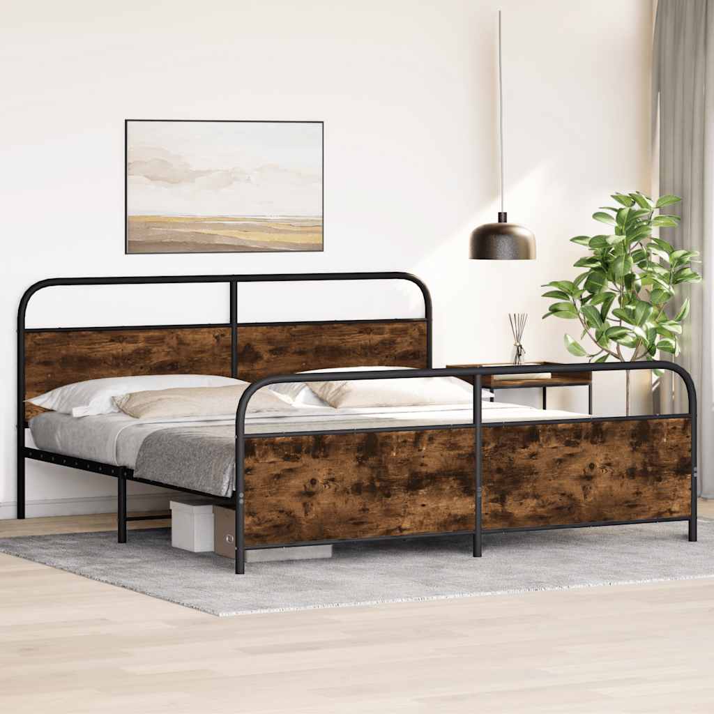 Bedframe zonder matras metaal gerookt eikenkleurig 193x203 cm is nu te koop bij PeponiXL, paradijselijk wonen!