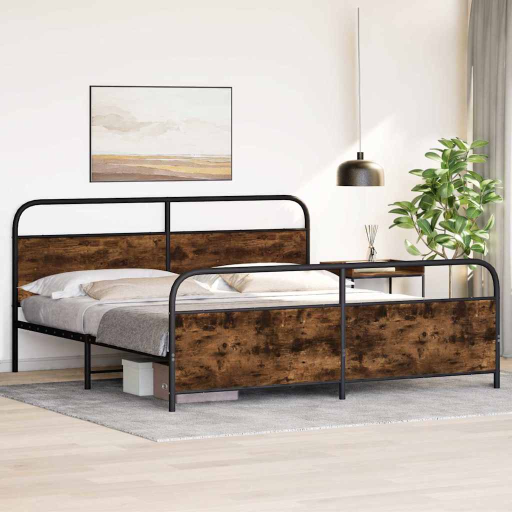 Bedframe zonder matras metaal gerookt eikenkleurig 200x200 cm is nu te koop bij PeponiXL, paradijselijk wonen!