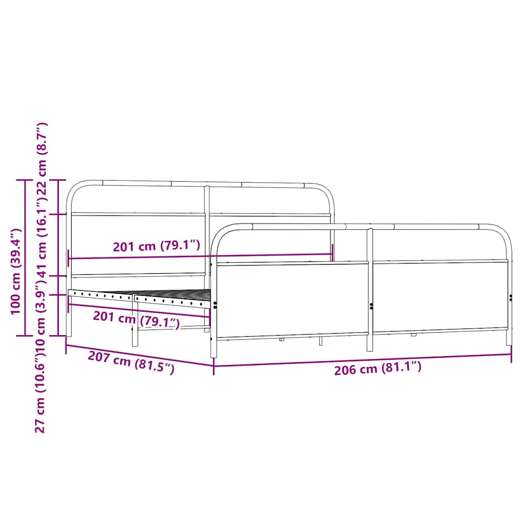 Bedframe zonder matras metaal gerookt eikenkleurig 200x200 cm is nu te koop bij PeponiXL, paradijselijk wonen!