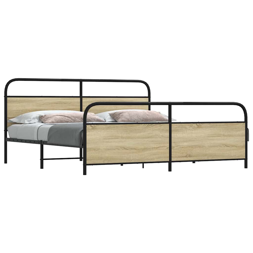 Bedframe zonder matras metaal sonoma eikenkleur 200x200 cm is nu te koop bij PeponiXL, paradijselijk wonen!