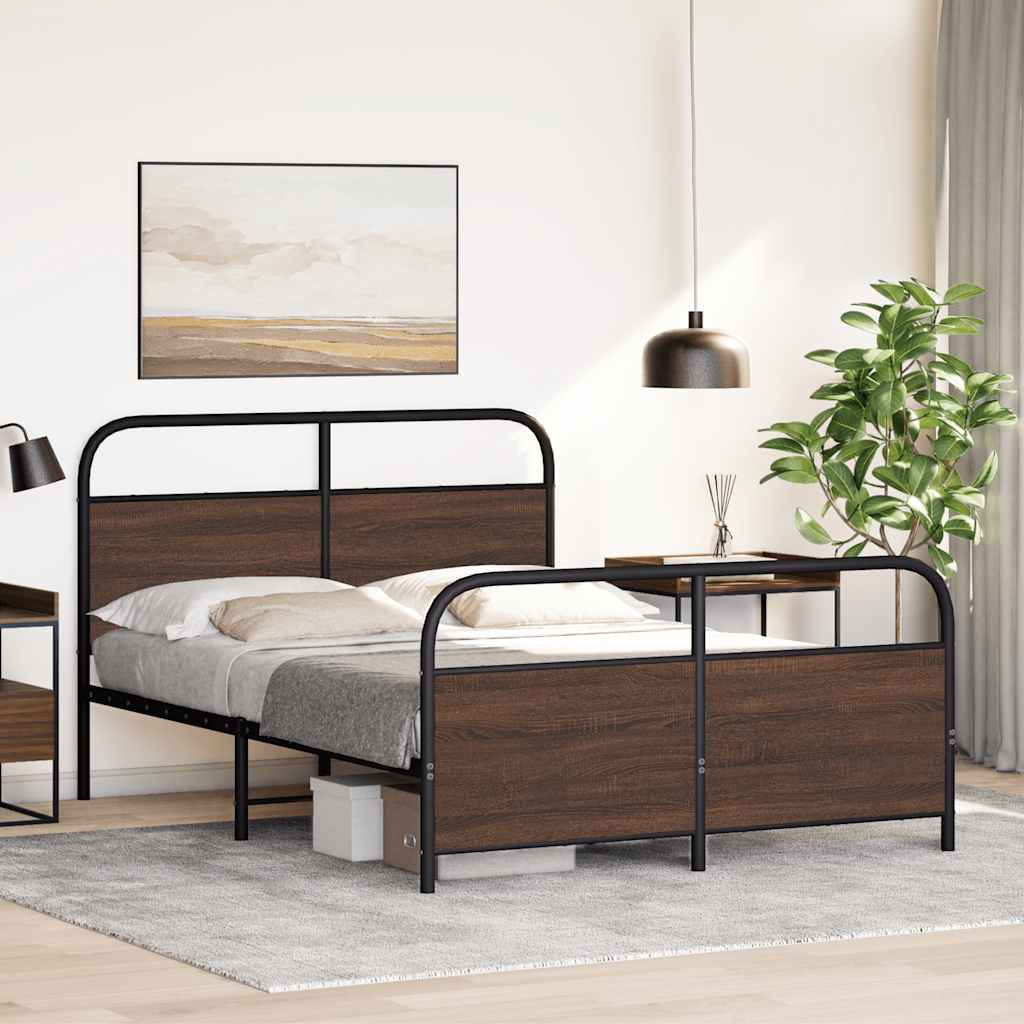 Bedframe zonder matras metaal bruin eikenkleurig 137x190 cm is nu te koop bij PeponiXL, paradijselijk wonen!