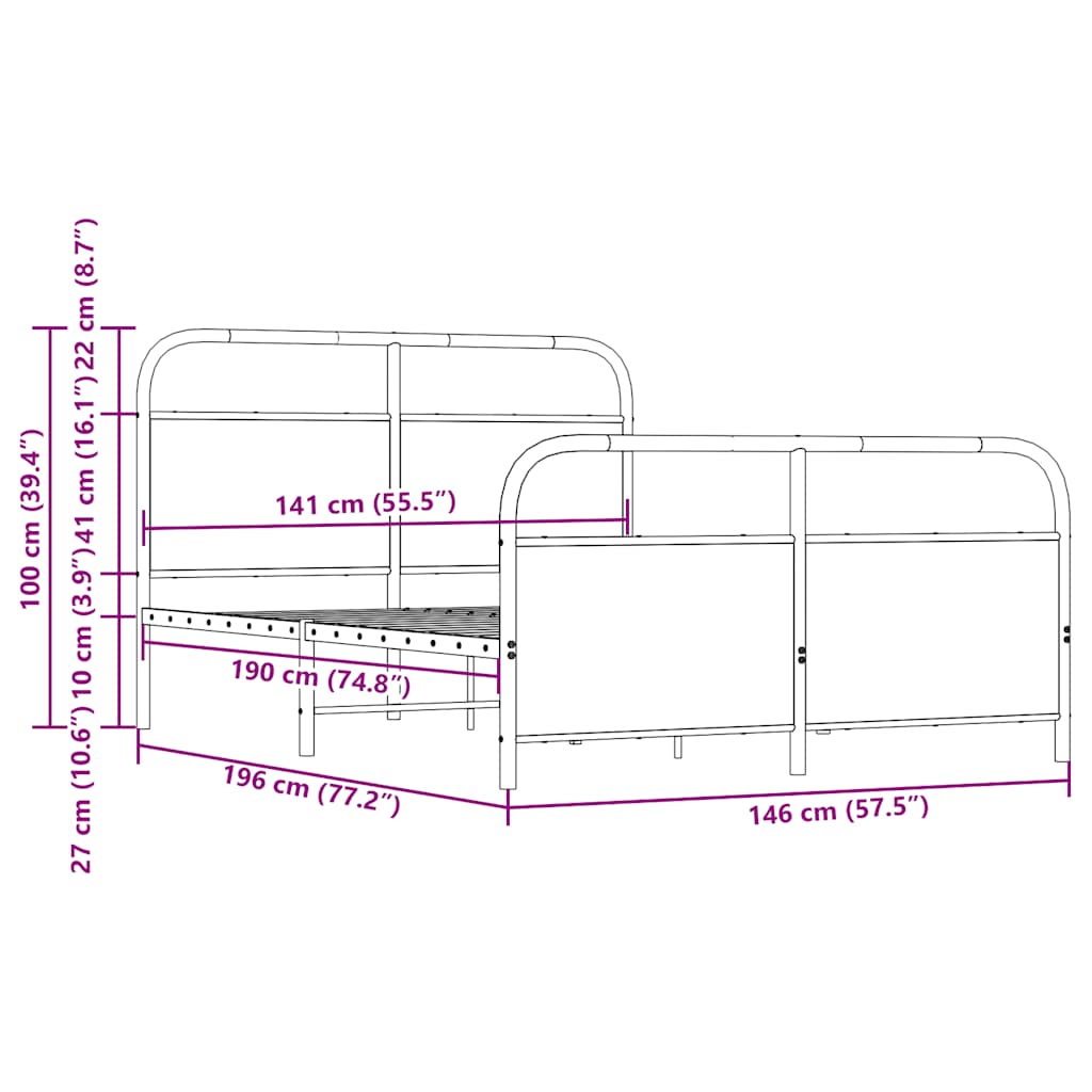 Bedframe zonder matras metaal bruin eikenkleurig 140x190 cm is nu te koop bij PeponiXL, paradijselijk wonen!