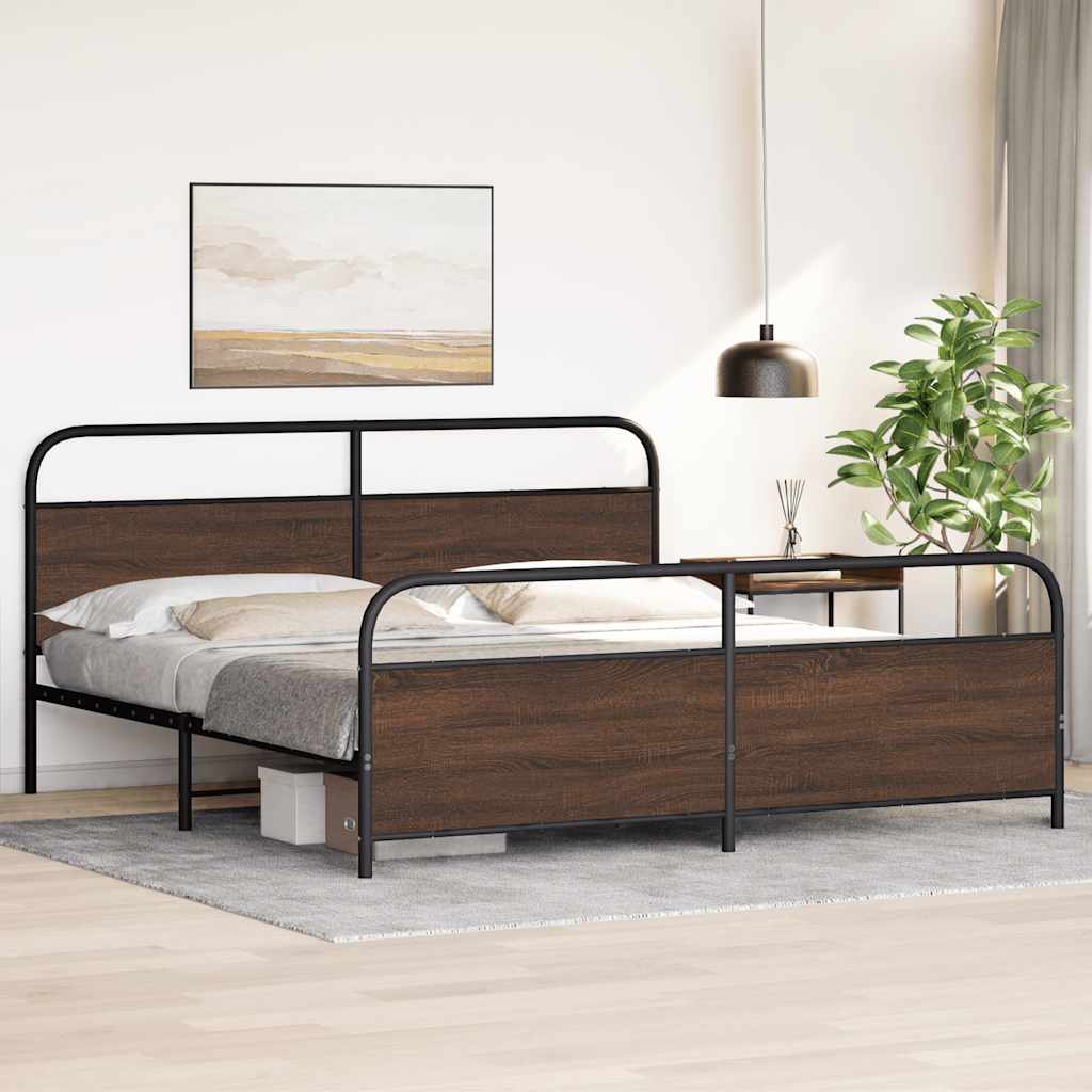Bedframe zonder matras metaal bruin eikenkleur 180x200 cm is nu te koop bij PeponiXL, paradijselijk wonen!