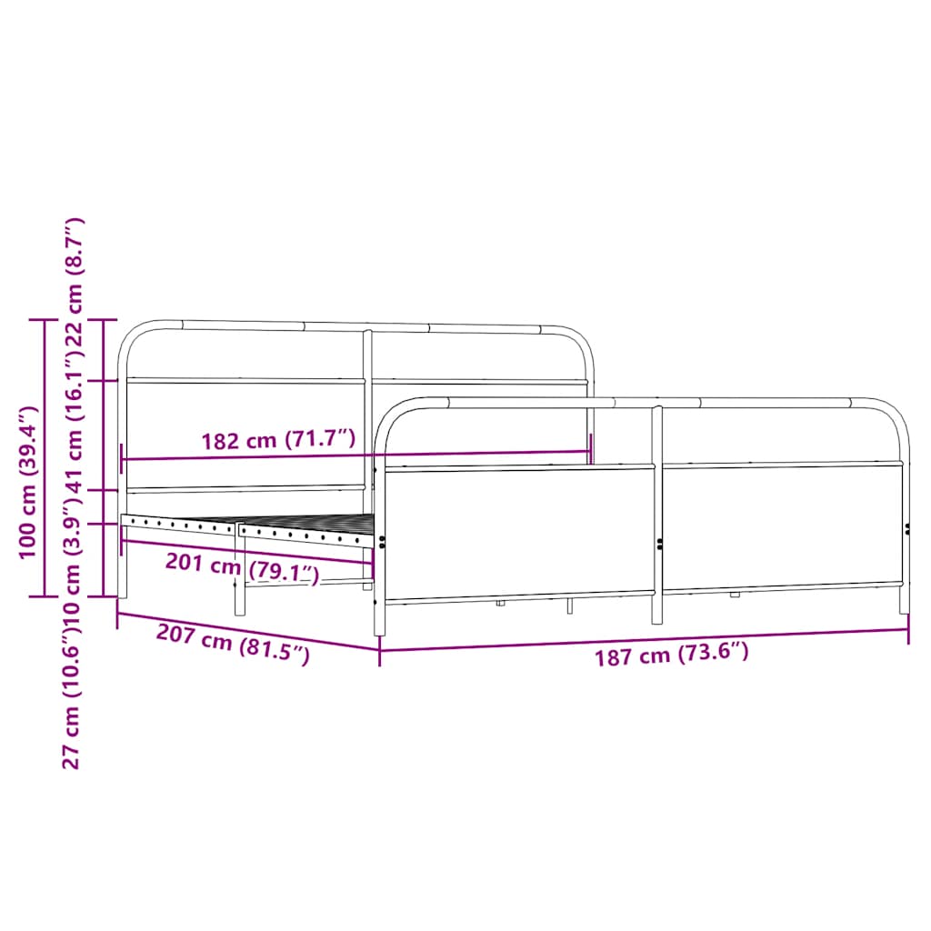 Bedframe zonder matras metaal bruin eikenkleur 180x200 cm is nu te koop bij PeponiXL, paradijselijk wonen!