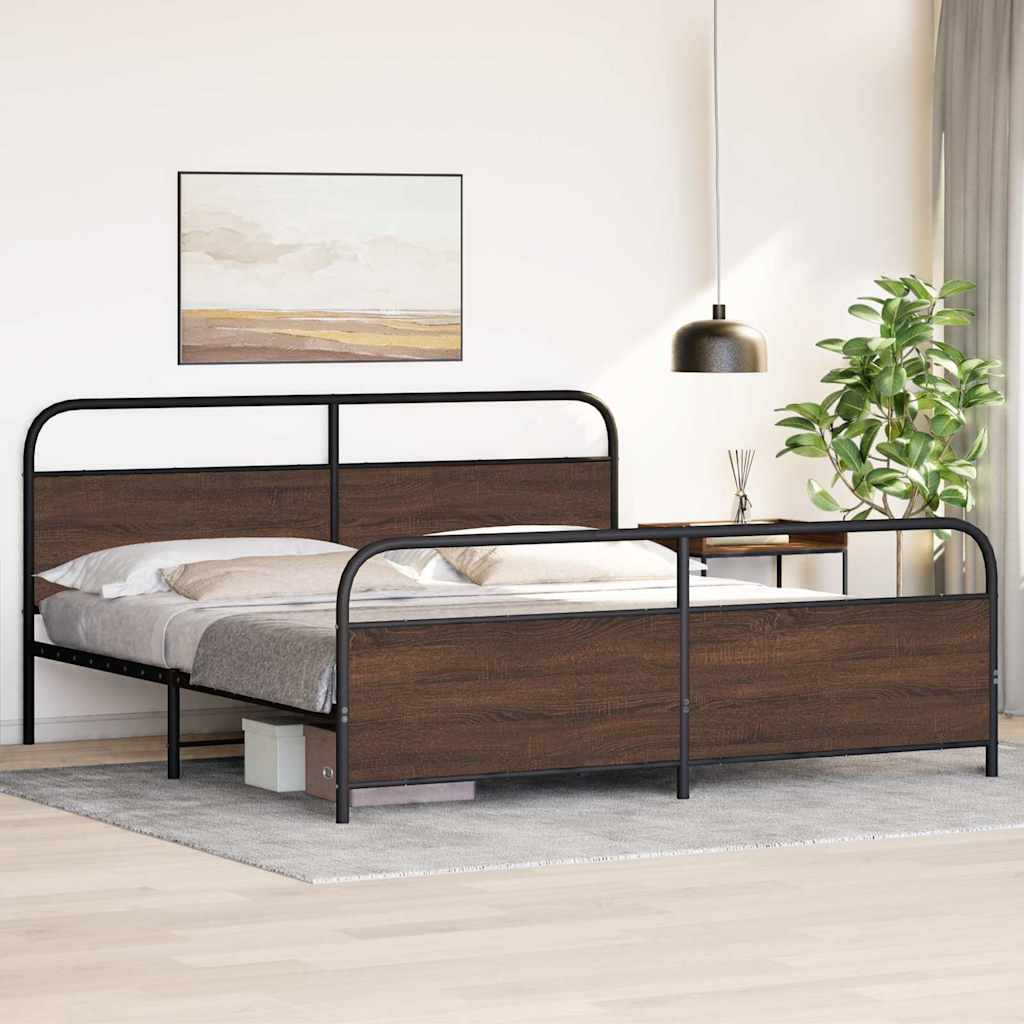 Bedframe zonder matras metaal bruin eikenkleur 183x213 cm is nu te koop bij PeponiXL, paradijselijk wonen!