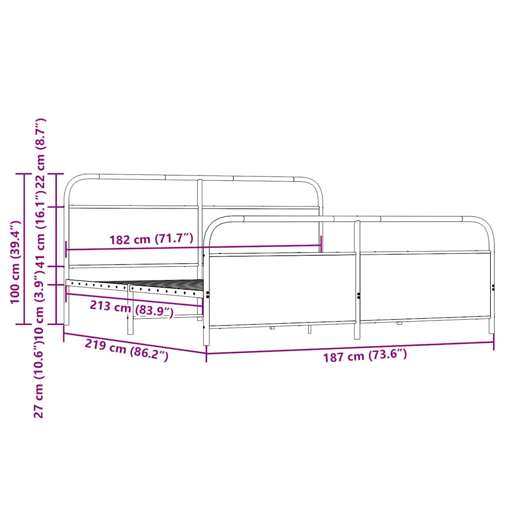 Bedframe zonder matras metaal bruin eikenkleur 183x213 cm is nu te koop bij PeponiXL, paradijselijk wonen!