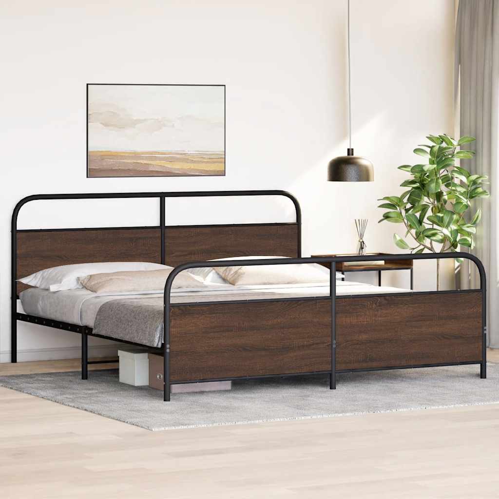 Bedframe zonder matras metaal bruin eikenkleur 193x203 cm is nu te koop bij PeponiXL, paradijselijk wonen!