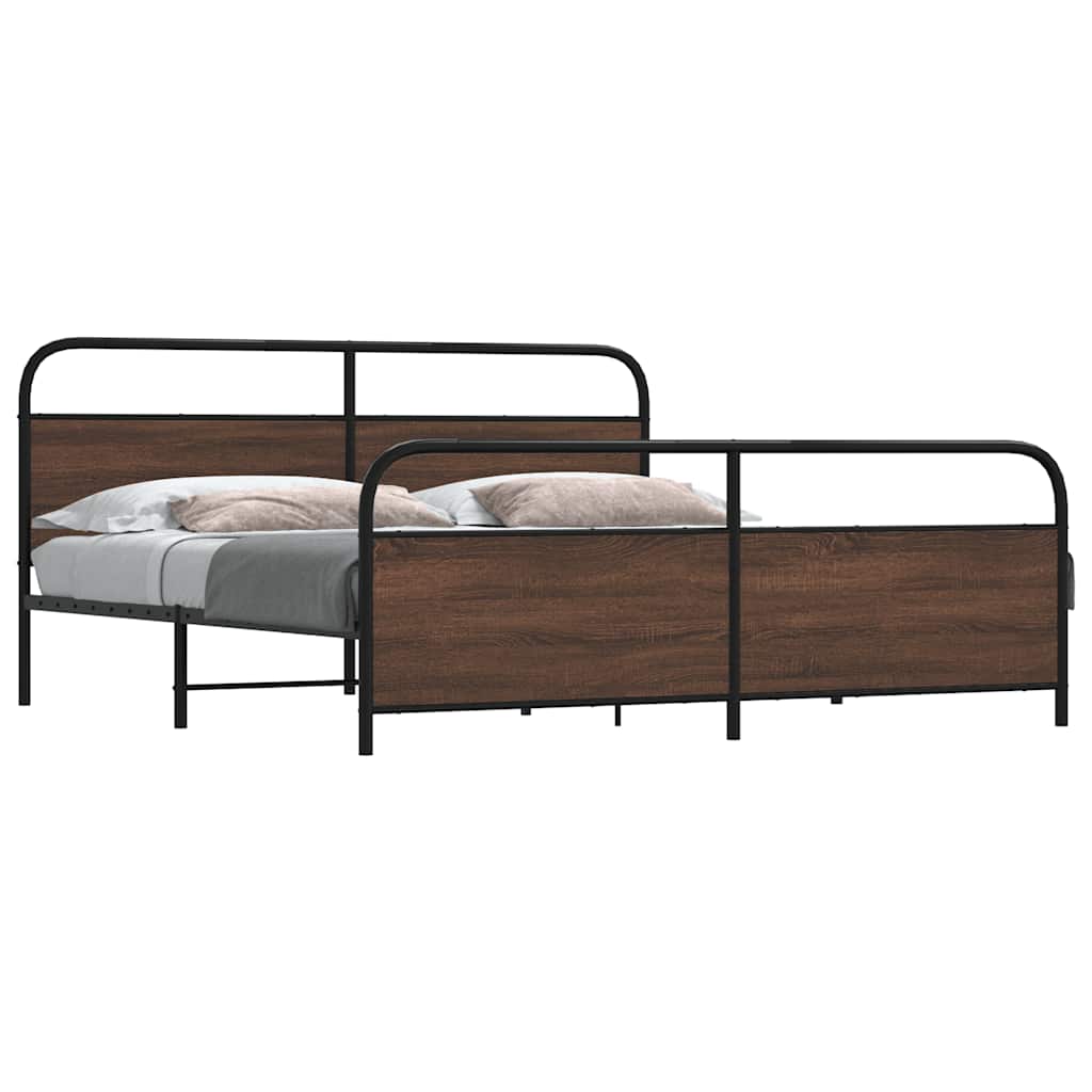 Bedframe zonder matras metaal bruin eikenkleur 193x203 cm is nu te koop bij PeponiXL, paradijselijk wonen!