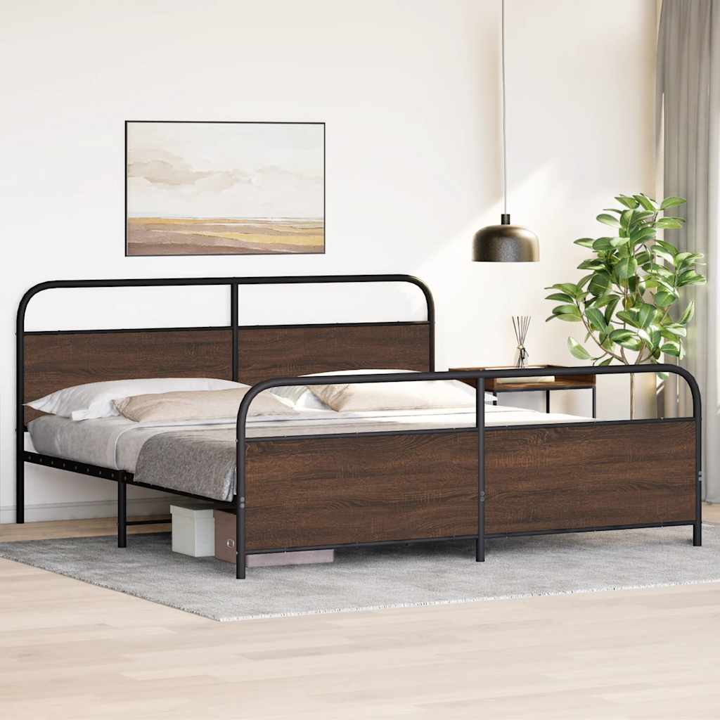 Bedframe zonder matras metaal bruin eikenkleurig 200x200 cm is nu te koop bij PeponiXL, paradijselijk wonen!