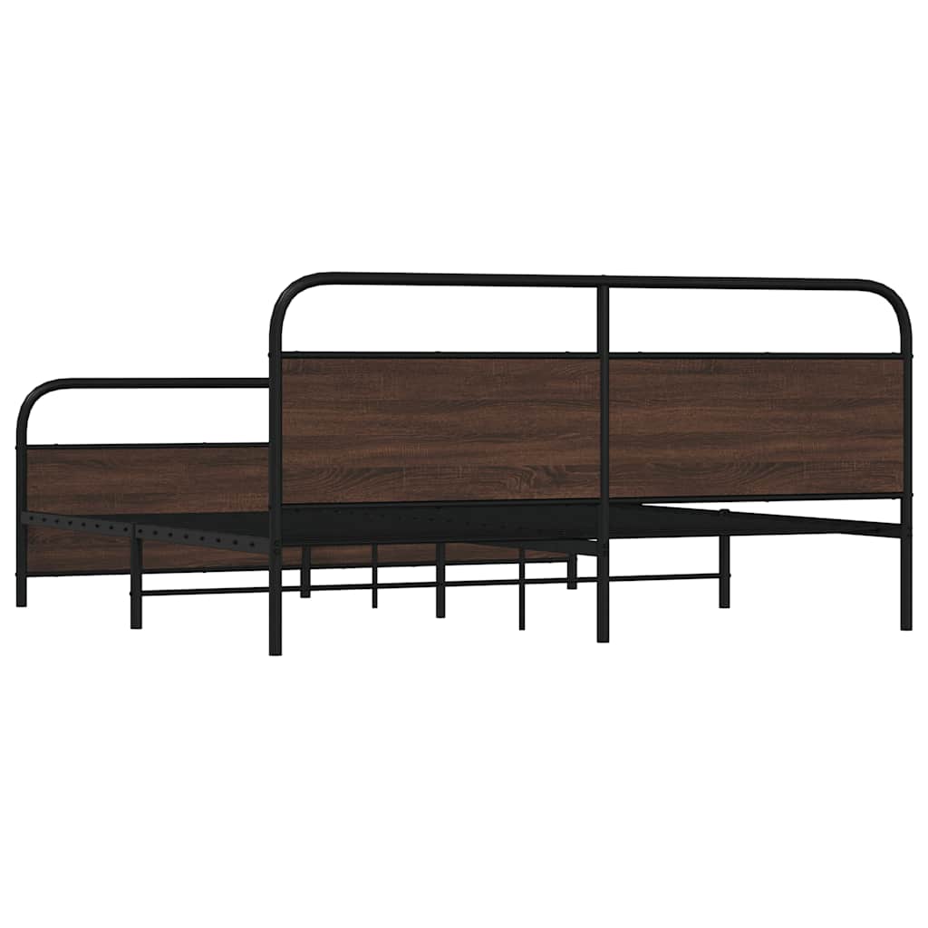 Bedframe zonder matras metaal bruin eikenkleurig 200x200 cm is nu te koop bij PeponiXL, paradijselijk wonen!