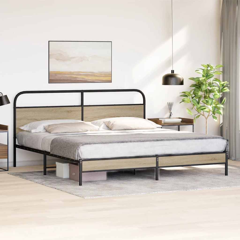 Bedframe zonder matras metaal gerookt eikenkleurig 180x200 cm is nu te koop bij PeponiXL, paradijselijk wonen!