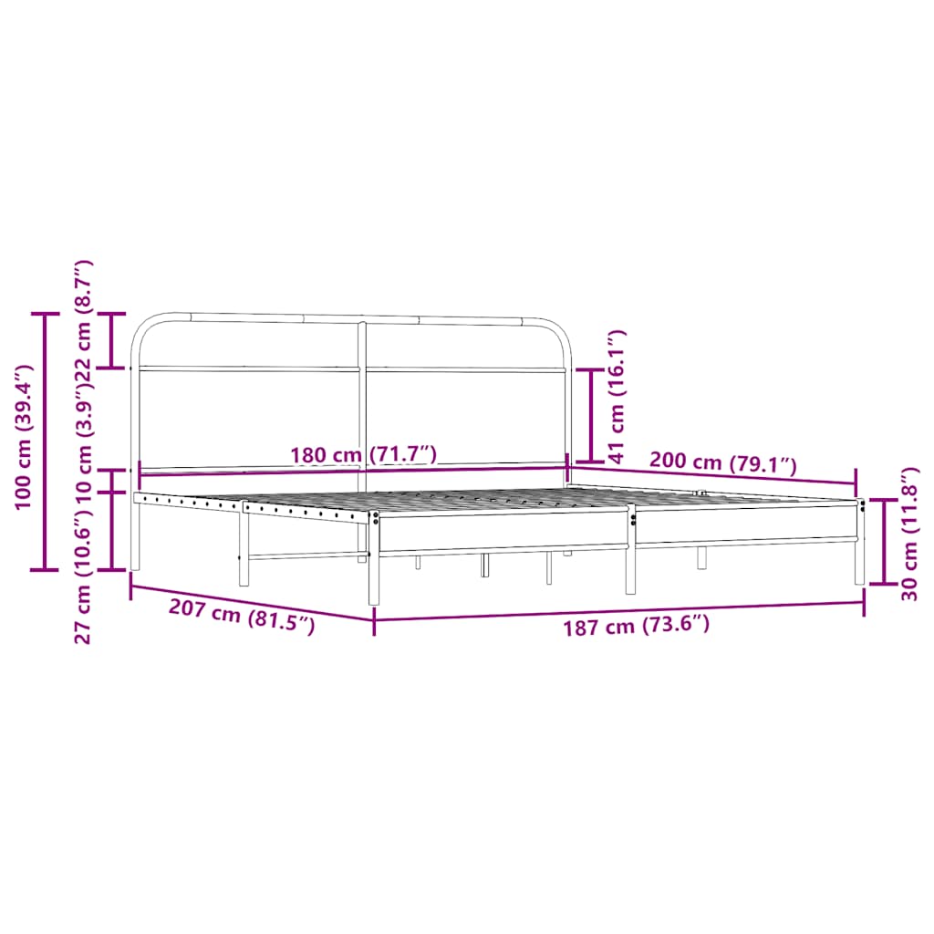 Bedframe zonder matras metaal gerookt eikenkleurig 180x200 cm is nu te koop bij PeponiXL, paradijselijk wonen!