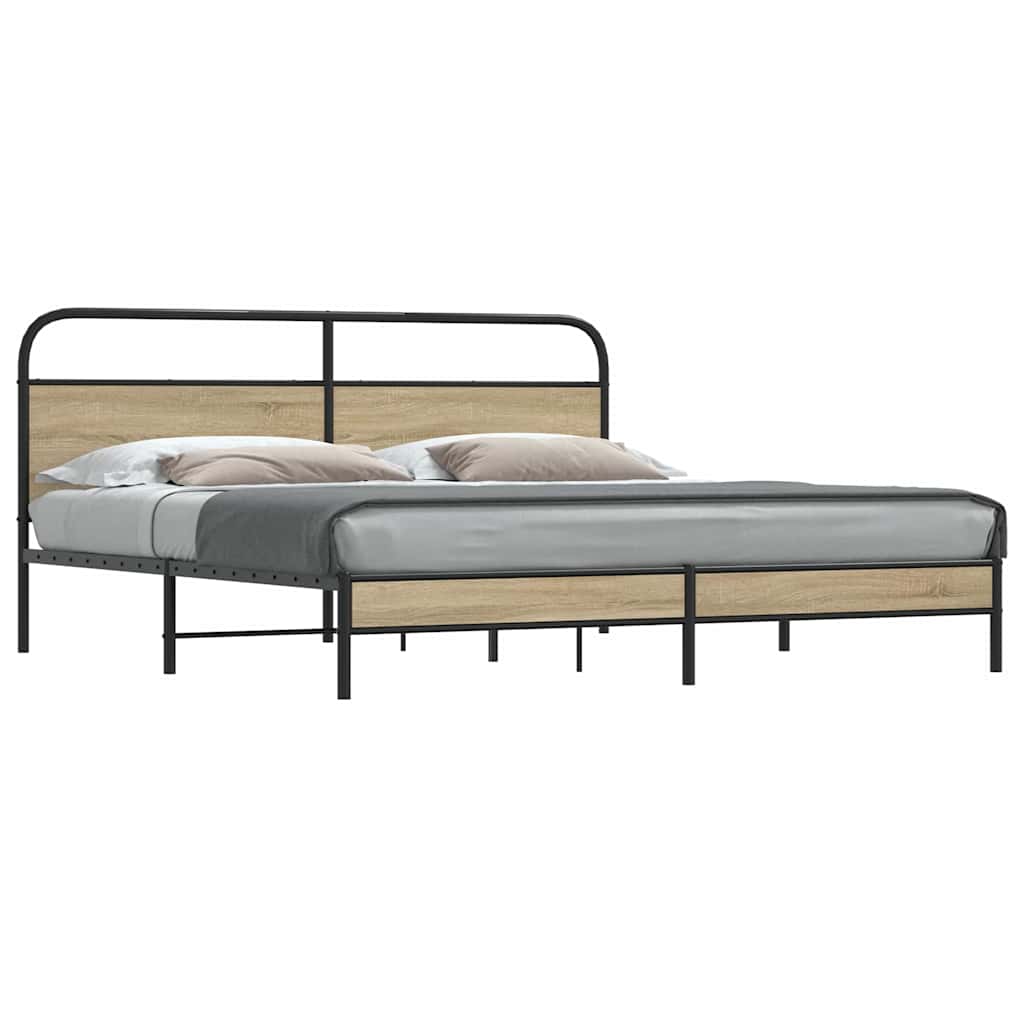 Bedframe zonder matras metaal gerookt eikenkleurig 180x200 cm is nu te koop bij PeponiXL, paradijselijk wonen!