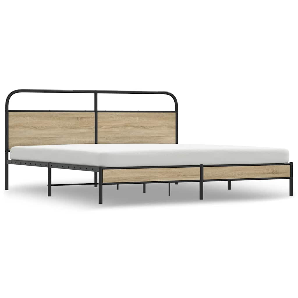 Bedframe zonder matras metaal gerookt eikenkleurig 193x203 cm is nu te koop bij PeponiXL, paradijselijk wonen!