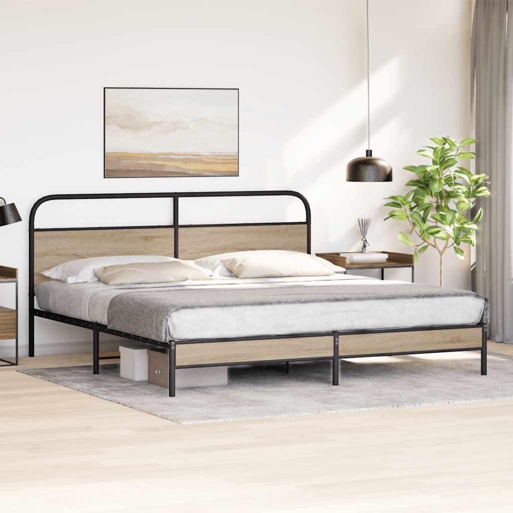 Bedframe zonder matras metaal gerookt eikenkleurig 193x203 cm is nu te koop bij PeponiXL, paradijselijk wonen!