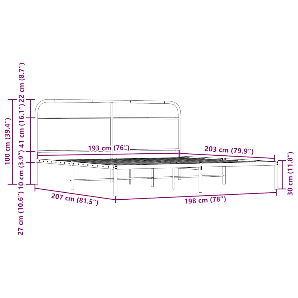 Bedframe zonder matras metaal gerookt eikenkleurig 193x203 cm is nu te koop bij PeponiXL, paradijselijk wonen!