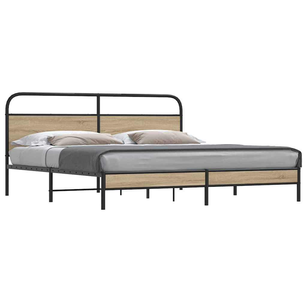 Bedframe zonder matras metaal gerookt eikenkleurig 193x203 cm is nu te koop bij PeponiXL, paradijselijk wonen!