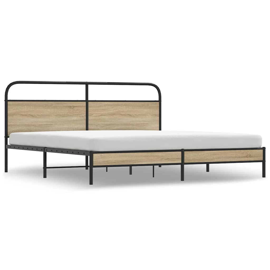 Bedframe zonder matras metaal gerookt eikenkleurig 200x200 cm is nu te koop bij PeponiXL, paradijselijk wonen!