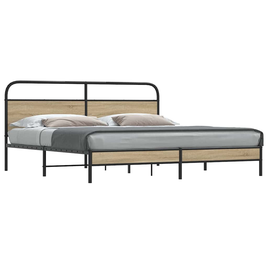Bedframe zonder matras metaal gerookt eikenkleurig 200x200 cm is nu te koop bij PeponiXL, paradijselijk wonen!