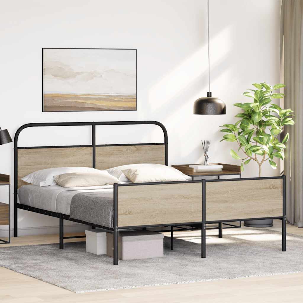 Bedframe zonder matras metaal gerookt eikenkleurig 160x200 cm is nu te koop bij PeponiXL, paradijselijk wonen!