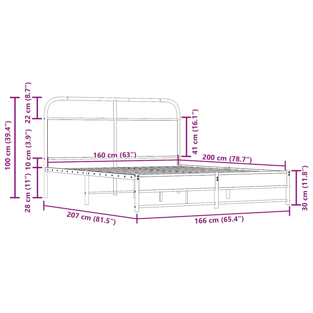 Bedframe zonder matras metaal gerookt eikenkleurig 160x200 cm is nu te koop bij PeponiXL, paradijselijk wonen!