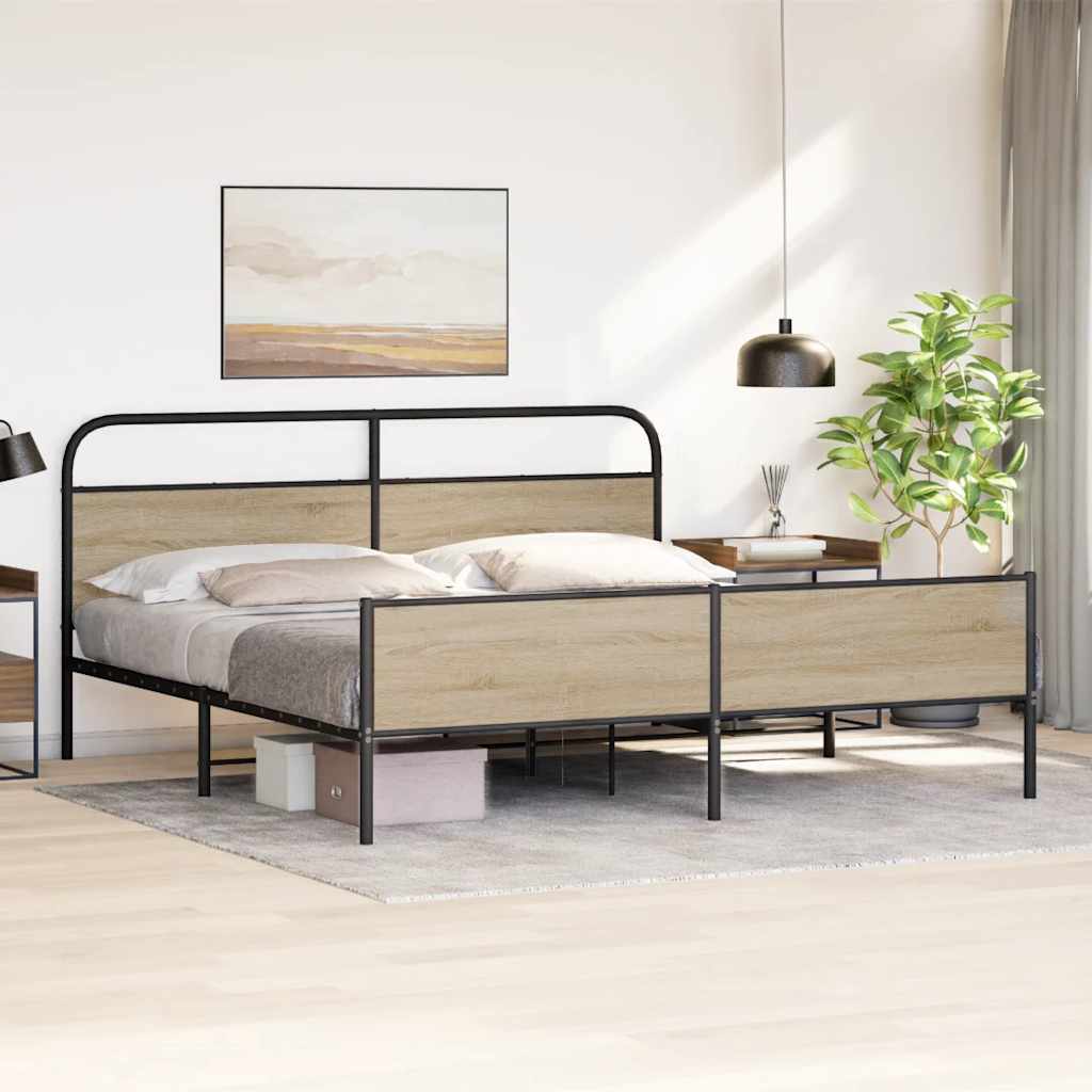 Bedframe zonder matras metaal gerookt eikenkleurig 183x213 cm is nu te koop bij PeponiXL, paradijselijk wonen!