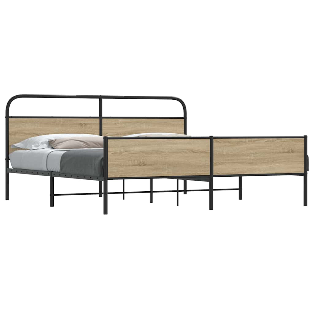 Bedframe zonder matras metaal gerookt eikenkleurig 193x203 cm is nu te koop bij PeponiXL, paradijselijk wonen!