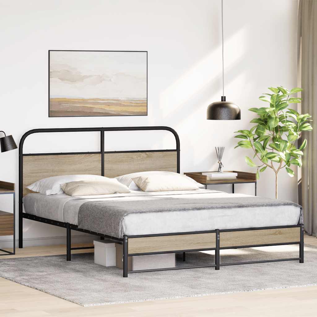 Bedframe zonder matras metaal gerookt eikenkleurig 160x200 cm is nu te koop bij PeponiXL, paradijselijk wonen!