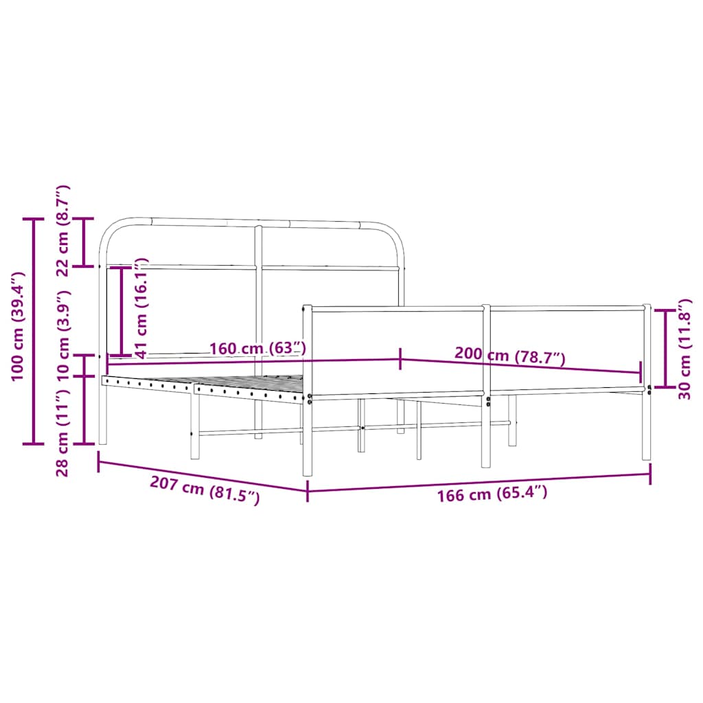 Bedframe zonder matras metaal gerookt eikenkleurig 160x200 cm is nu te koop bij PeponiXL, paradijselijk wonen!
