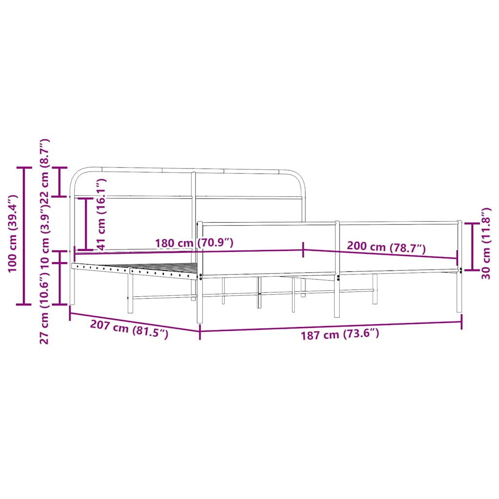 Bedframe zonder matras metaal gerookt eikenkleurig 180x200 cm is nu te koop bij PeponiXL, paradijselijk wonen!