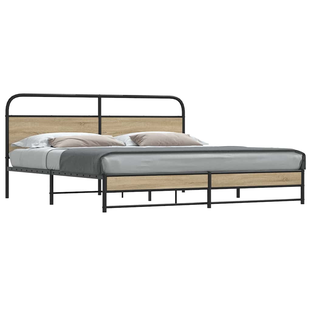 Bedframe zonder matras metaal gerookt eikenkleurig 180x200 cm is nu te koop bij PeponiXL, paradijselijk wonen!
