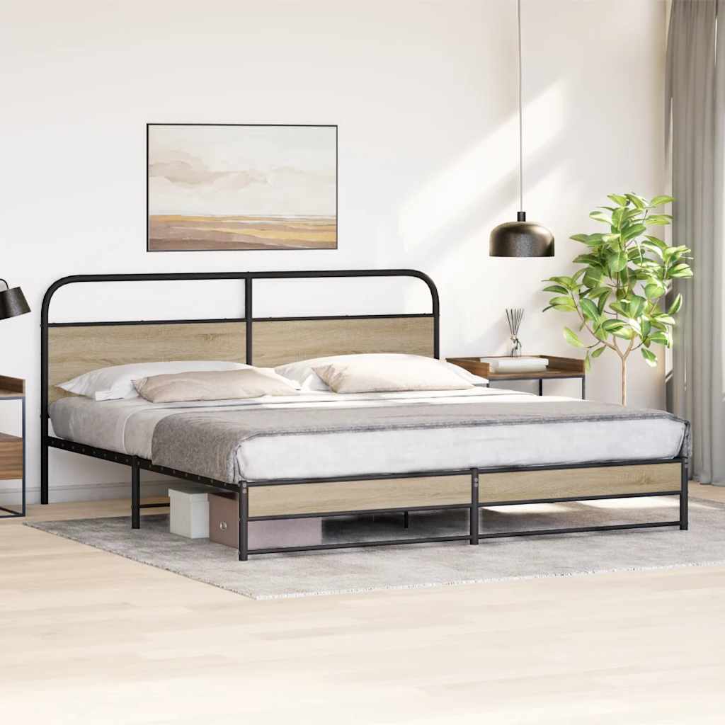 Bedframe zonder matras metaal gerookt eikenkleurig 183x213 cm is nu te koop bij PeponiXL, paradijselijk wonen!