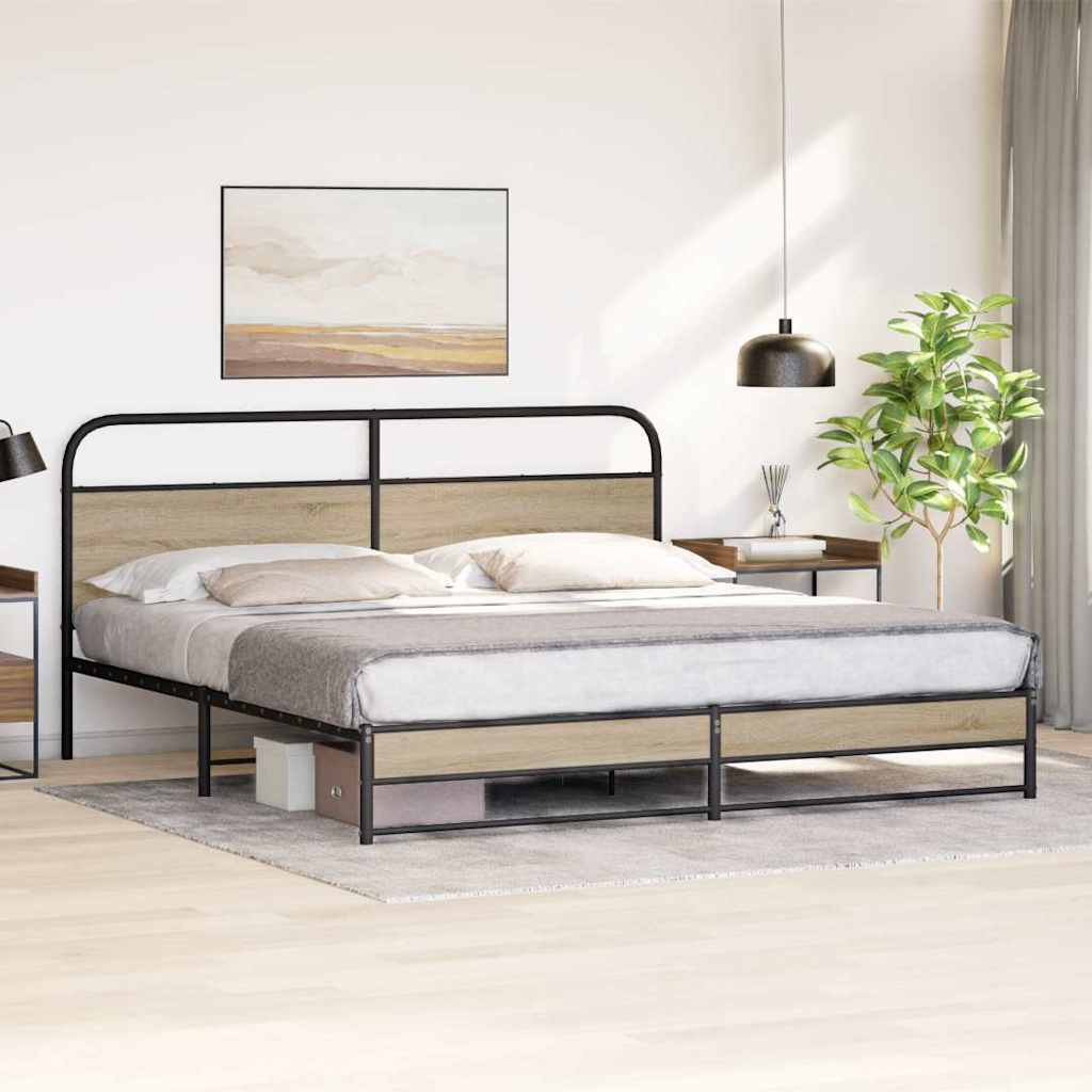 Bedframe zonder matras metaal gerookt eikenkleurig 193x203 cm is nu te koop bij PeponiXL, paradijselijk wonen!