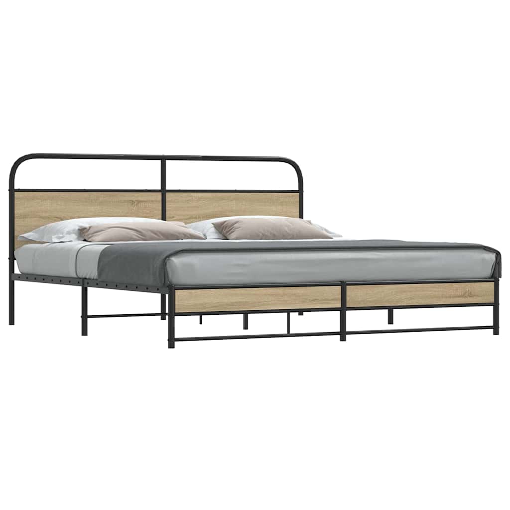 Bedframe zonder matras metaal gerookt eikenkleurig 193x203 cm is nu te koop bij PeponiXL, paradijselijk wonen!