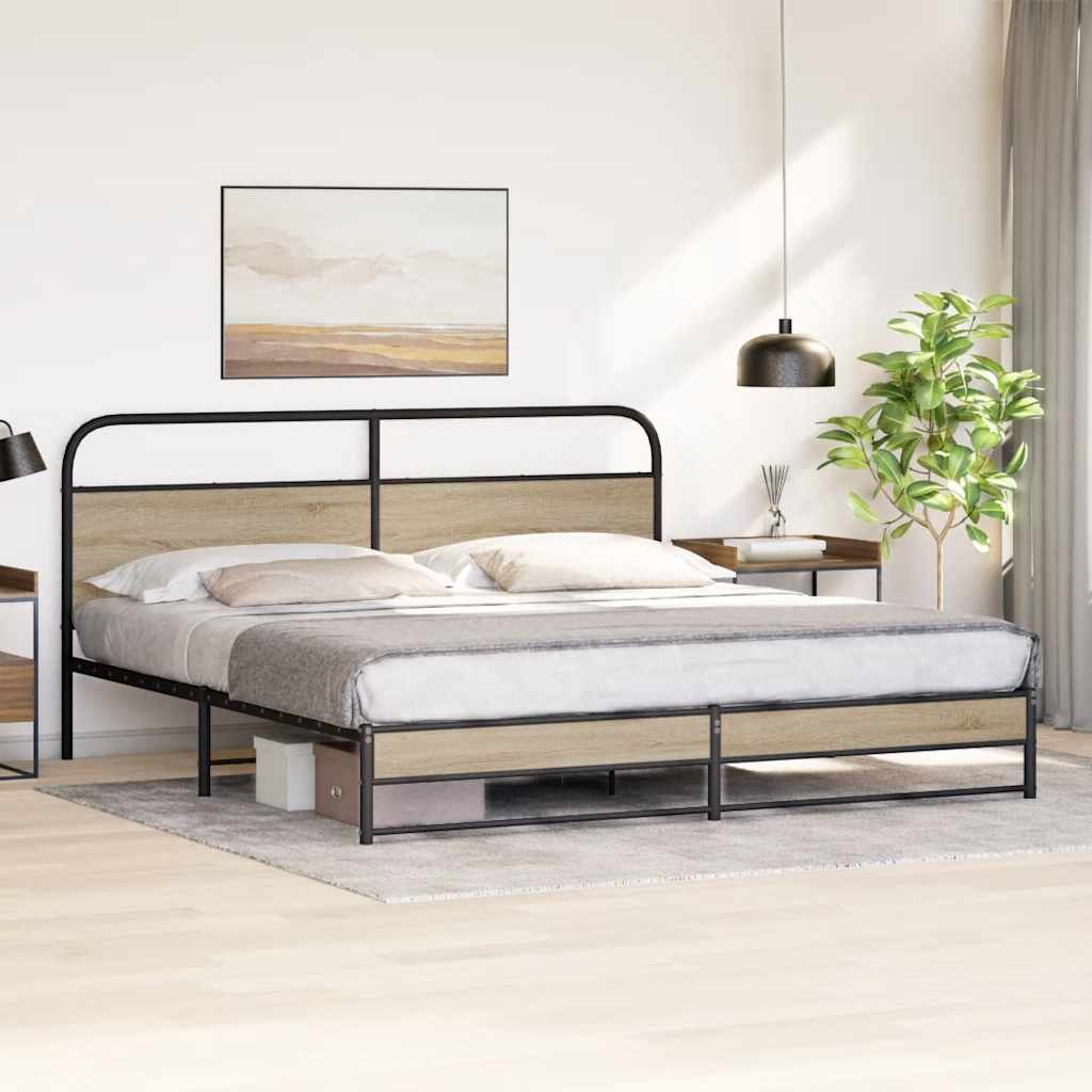 Bedframe zonder matras metaal gerookt eikenkleurig 200x200 cm is nu te koop bij PeponiXL, paradijselijk wonen!