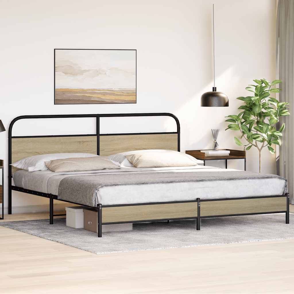 Bedframe zonder matras metaal sonoma eikenkleurig 180x200 cm is nu te koop bij PeponiXL, paradijselijk wonen!