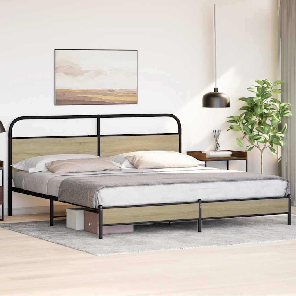 Bedframe zonder matras metaal sonoma eikenkleurig 193x203 cm is nu te koop bij PeponiXL, paradijselijk wonen!