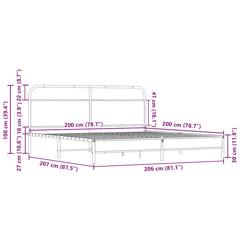 Bedframe zonder matras metaal sonoma eikenkleur 200x200 cm is nu te koop bij PeponiXL, paradijselijk wonen!