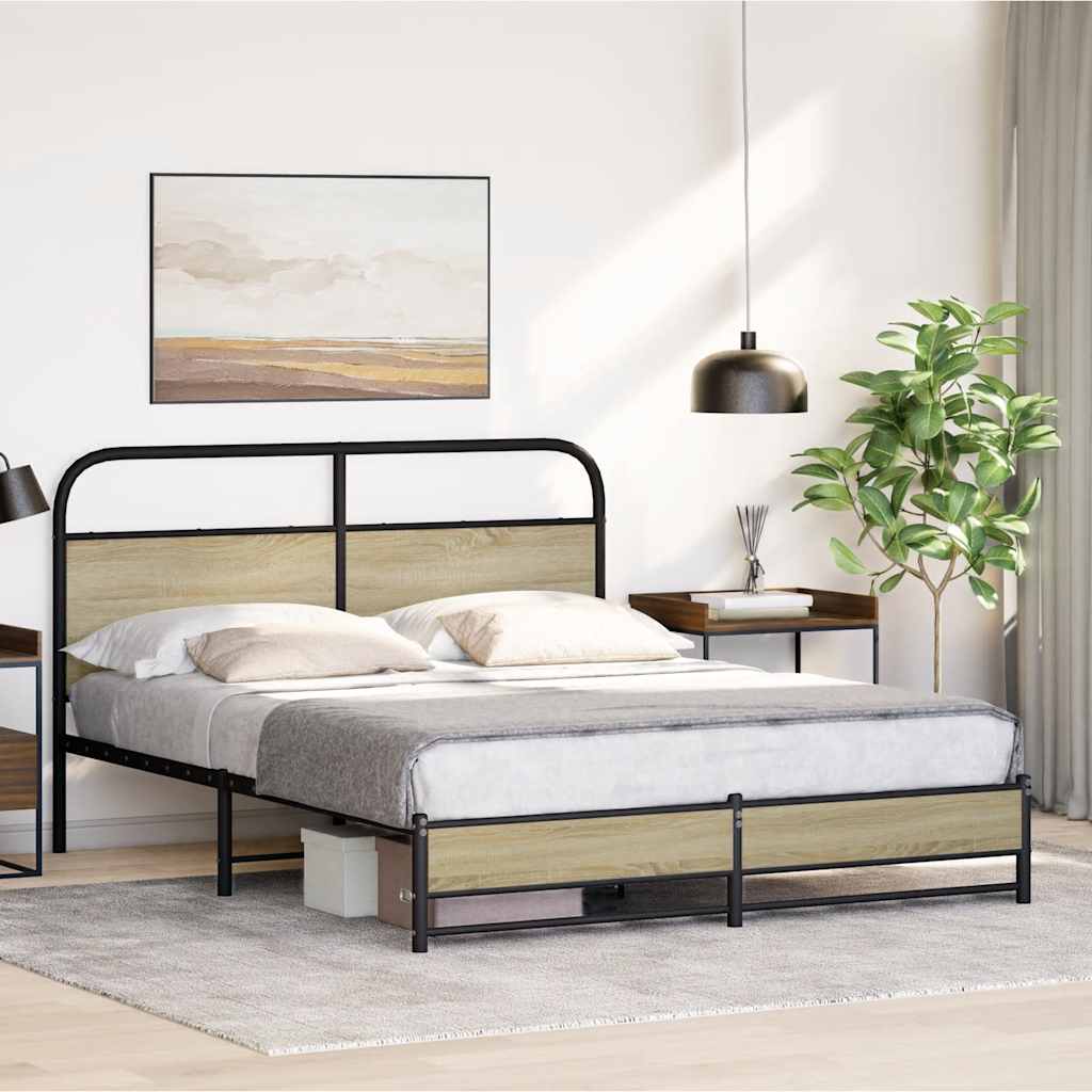 Bedframe zonder matras metaal sonoma eikenkleurig 160x200 cm is nu te koop bij PeponiXL, paradijselijk wonen!