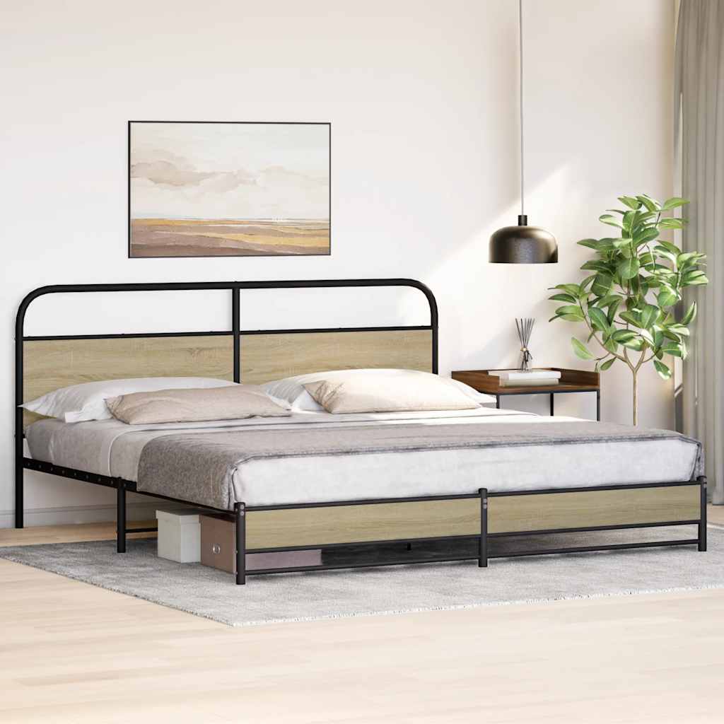 Bedframe zonder matras metaal sonoma eikenkleurig 193x203 cm is nu te koop bij PeponiXL, paradijselijk wonen!