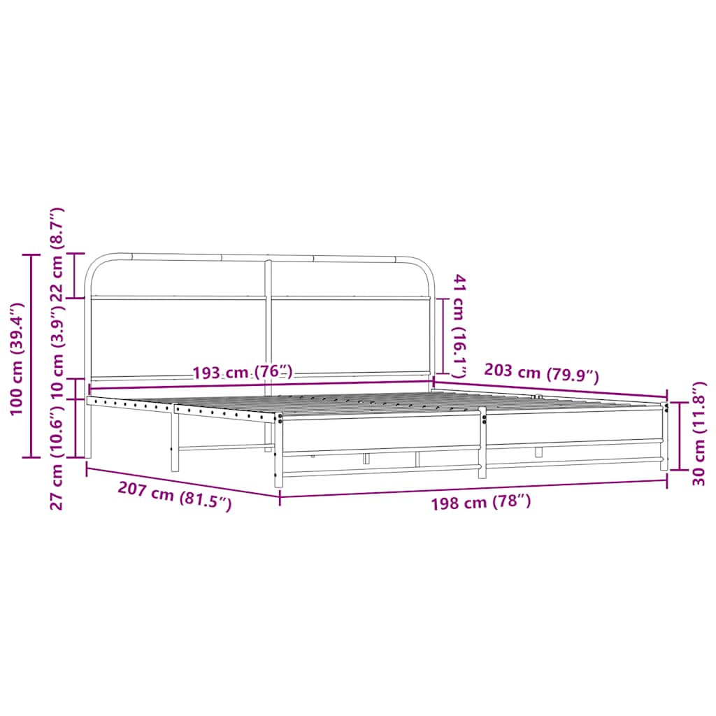 Bedframe zonder matras metaal sonoma eikenkleurig 193x203 cm is nu te koop bij PeponiXL, paradijselijk wonen!