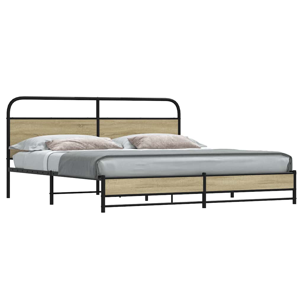 Bedframe zonder matras metaal sonoma eikenkleur 200x200 cm is nu te koop bij PeponiXL, paradijselijk wonen!