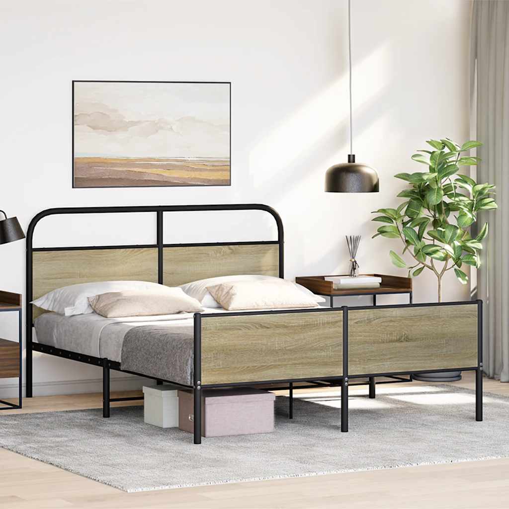 Bedframe zonder matras metaal sonoma eikenkleurig 150x200 cm is nu te koop bij PeponiXL, paradijselijk wonen!