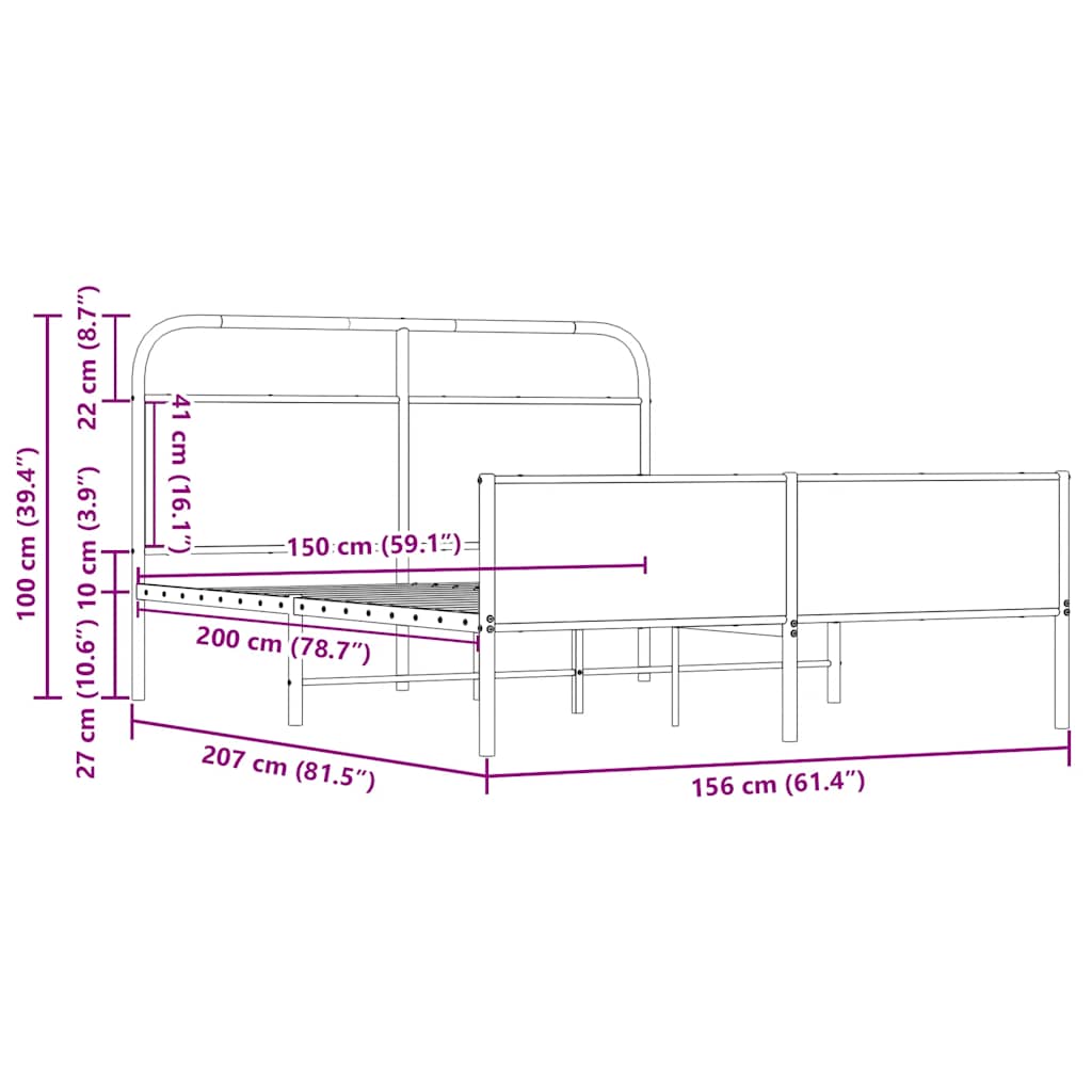 Bedframe zonder matras metaal sonoma eikenkleurig 150x200 cm is nu te koop bij PeponiXL, paradijselijk wonen!