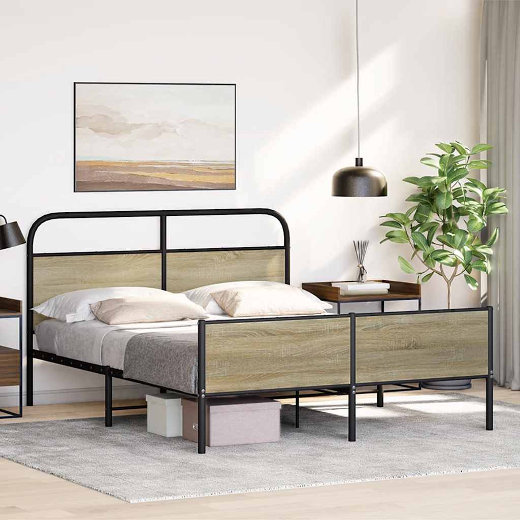 Bedframe zonder matras metaal sonoma eikenkleurig 160x200 cm is nu te koop bij PeponiXL, paradijselijk wonen!
