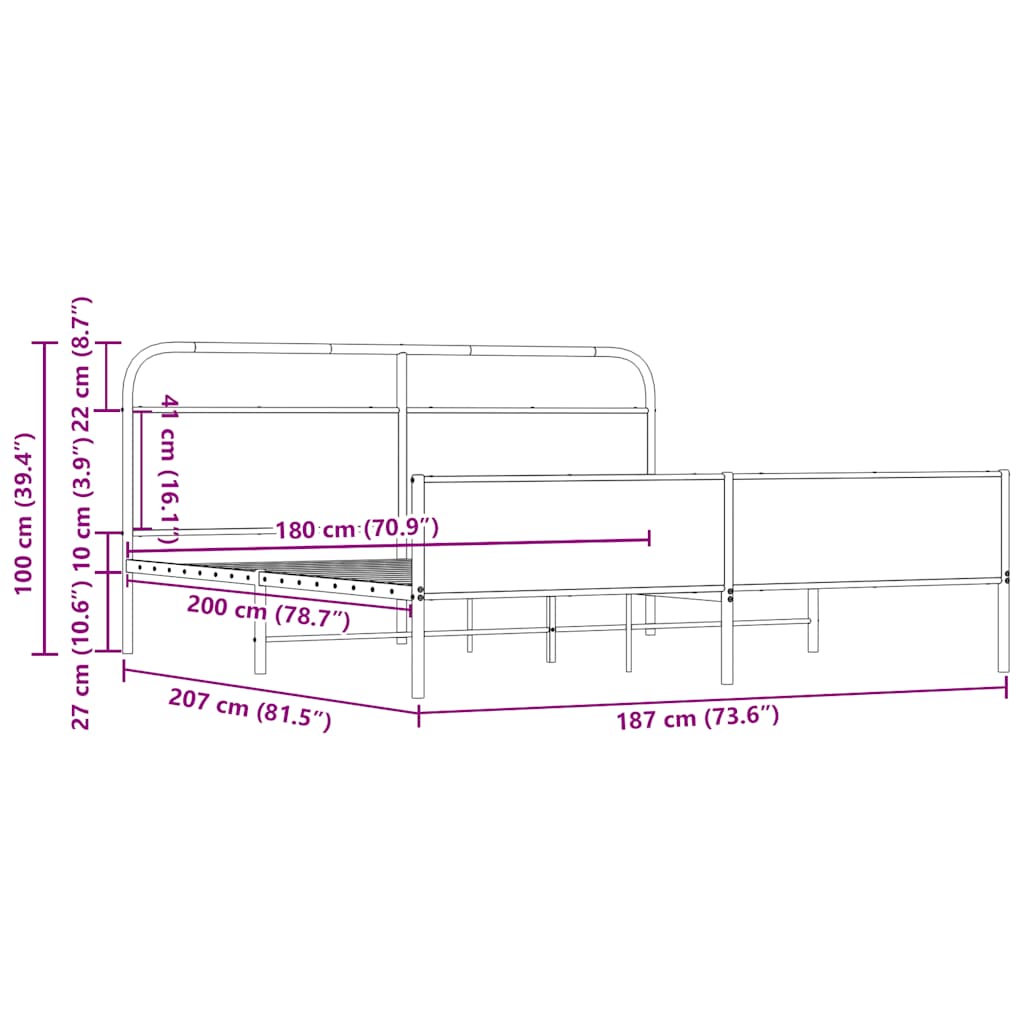 Bedframe zonder matras metaal sonoma eikenkleurig 180x200 cm is nu te koop bij PeponiXL, paradijselijk wonen!