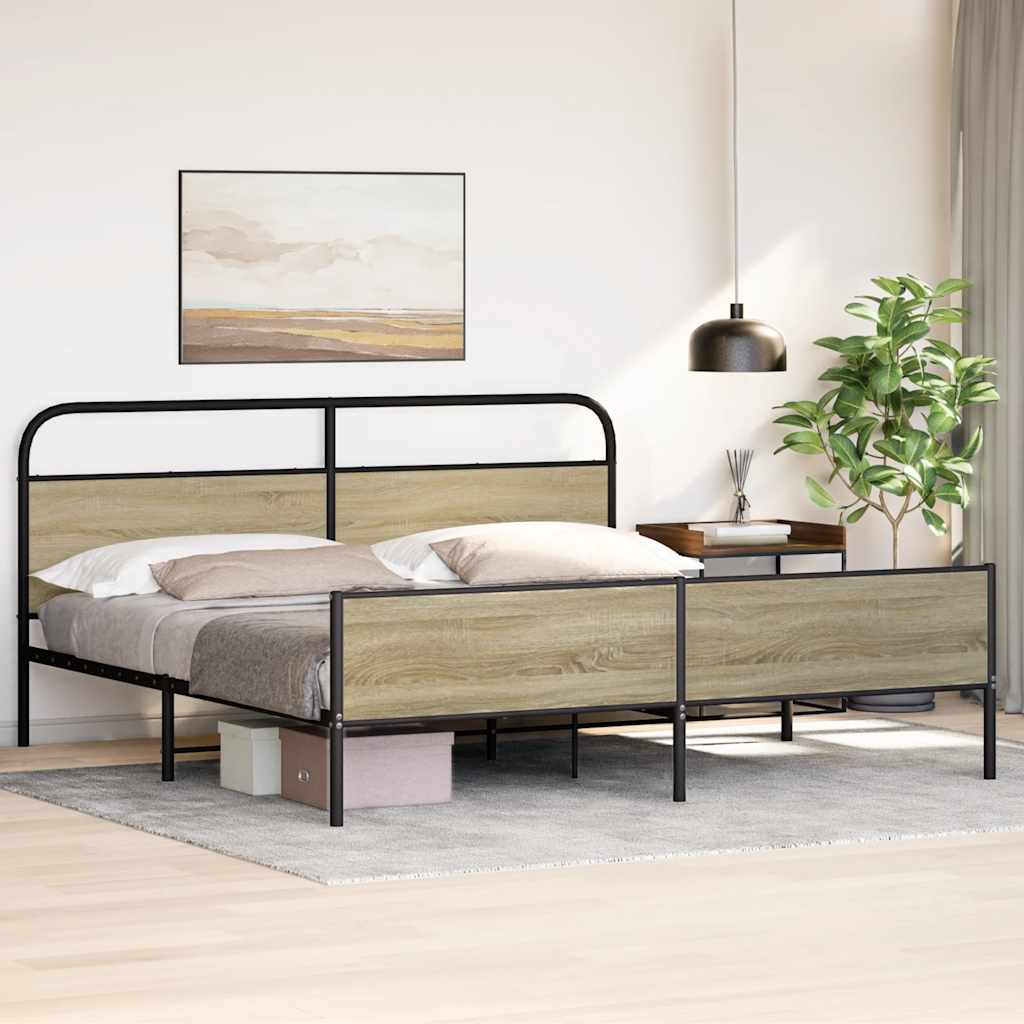 Bedframe zonder matras metaal sonoma eikenkleur 200x200 cm is nu te koop bij PeponiXL, paradijselijk wonen!